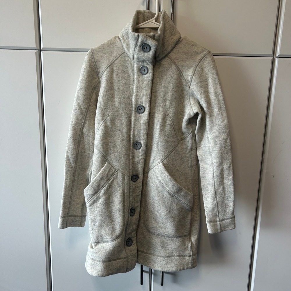 Marmot Womens Grey Fleece Button Down Funnel‎ Neck Long Jacket Coat Size Medium